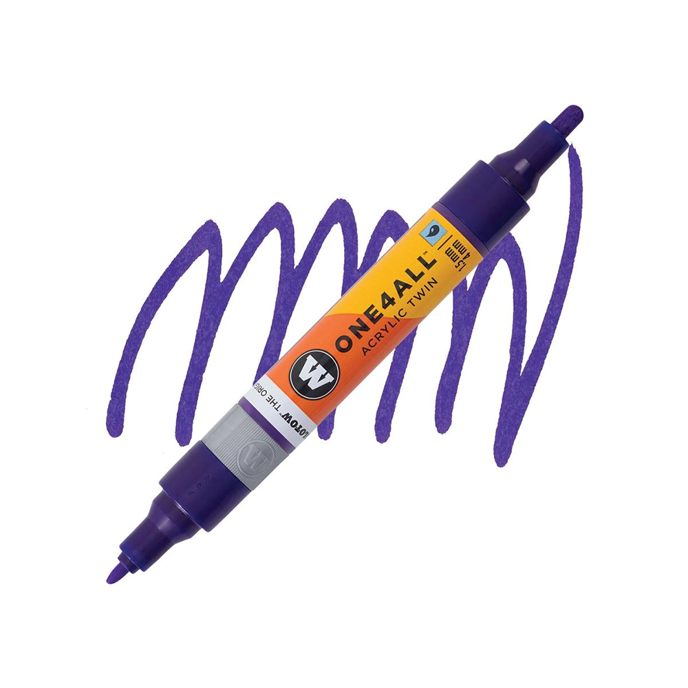Molotow ONE4ALL Acryl Twin двустранен акрилен маркер, 1,5 + 4 мм, тъмно виолетов